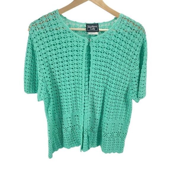 Southern Lady Women's Crochet Open Knit Cardigan large turquoise green - Picture 6 of 12